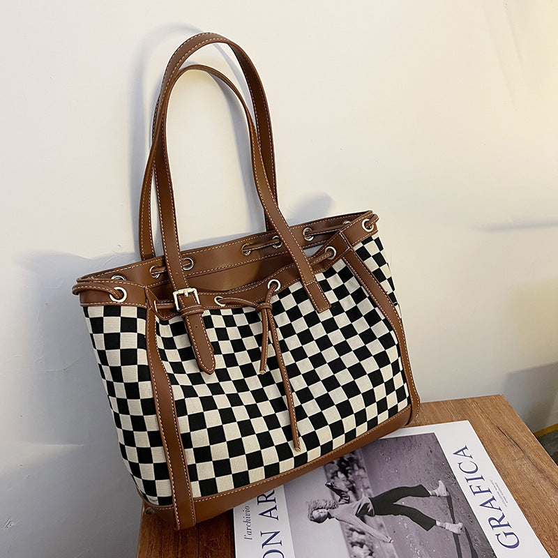 Checkerboard Contrast Color Tote Bag for Women