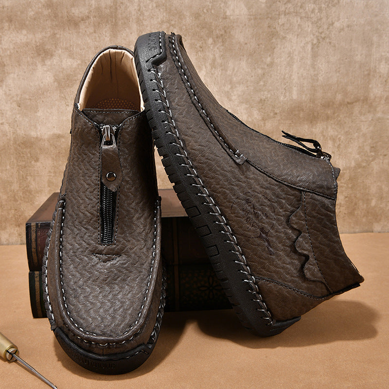 Men’s Slip-On Leather Loafers – Low-Top Comfortable Plus Size Casual Shoes