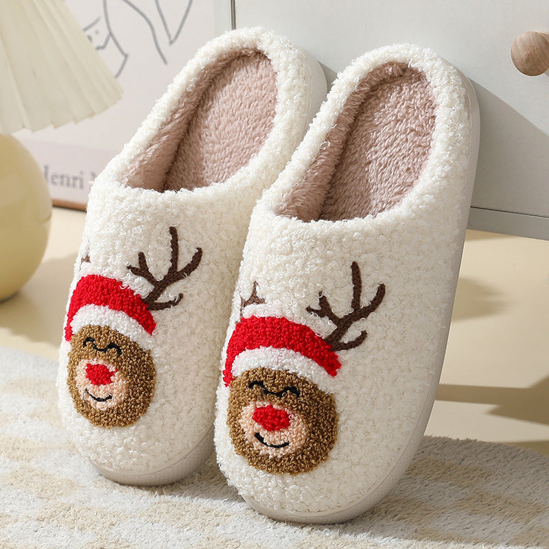 Cute Santa Claus Christmas Slippers – Warm Furry Home Shoes for Couples