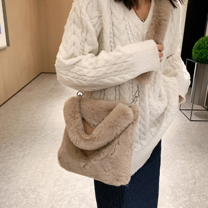 Women’s Winter Plush Shoulder Bag – Love Handbag Design