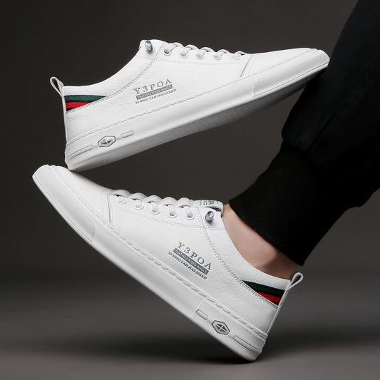 Men’s Casual White Sneakers – Lace-Up, Breathable & Soft Bottom