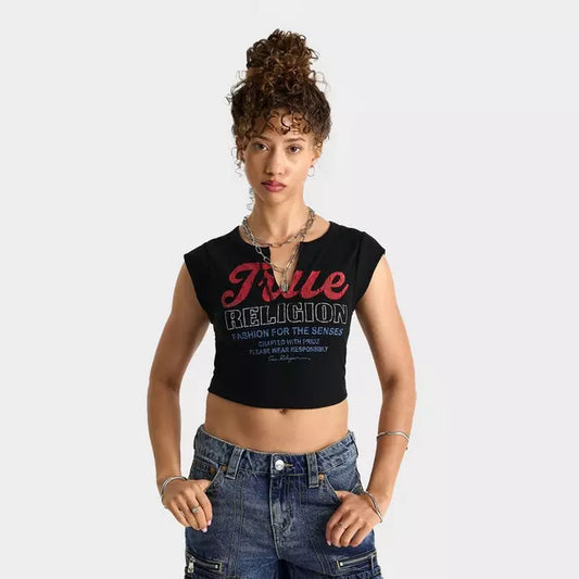 Women's True Religion Vintage Logo V Notch Baby T-Shirt