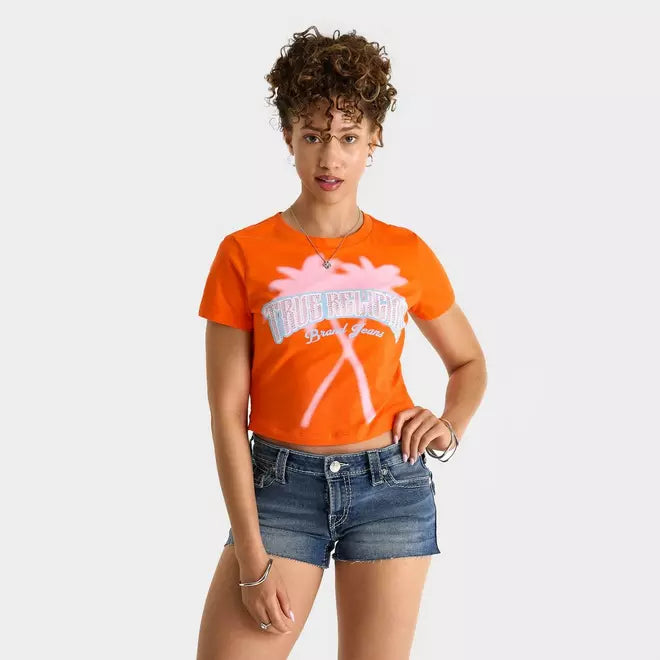 Women's True Religion Palm Tree Crystal Baby T-Shirt