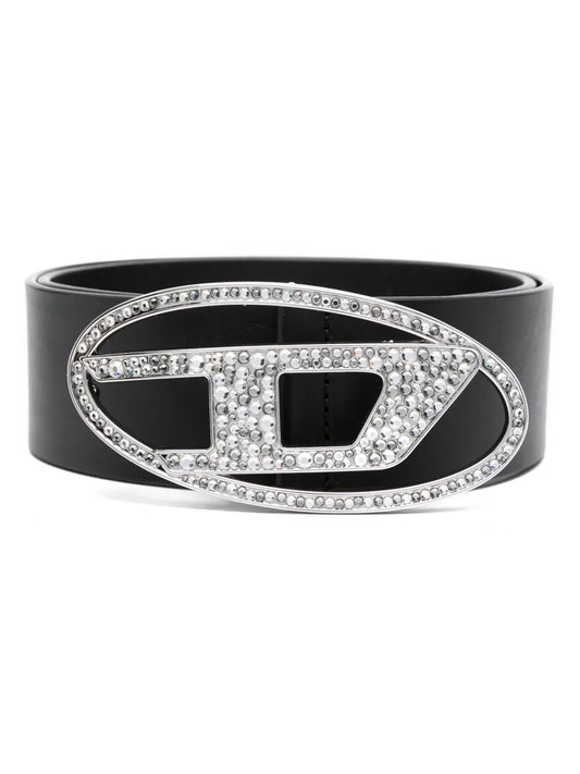 Diesel rhinestone logo leather belt