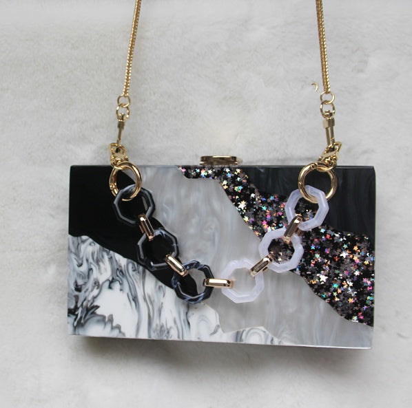 Women’s Marble Acrylic Handbag – Elegant Dinner Dress Clutch