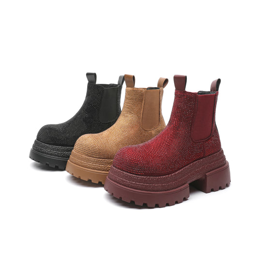 Women's Vintage Leather Mid-Calf Boots | Chunky Heel Buckle Fashion Boots