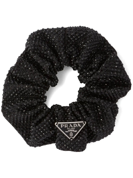 Prada crystal embellished satin scrunchie