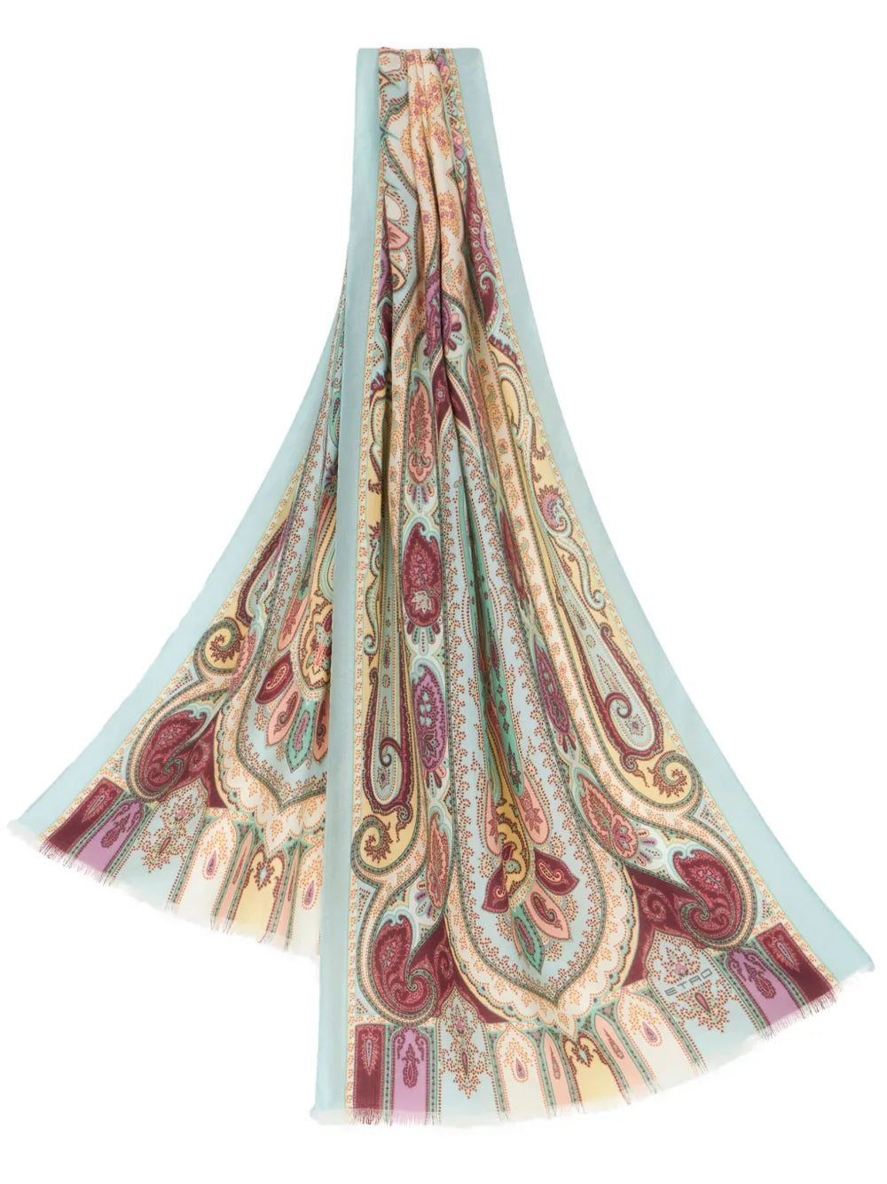 ETRO paisley print frayed edge cashmere blend scarf