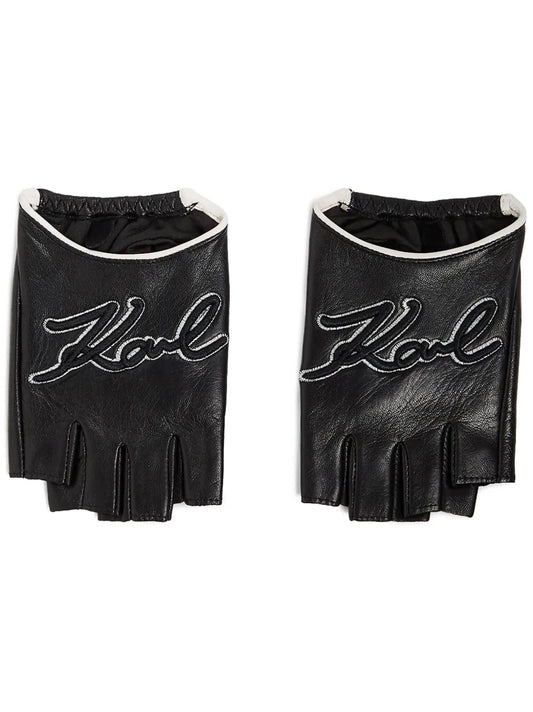 Karl Lagerfeld Signature fingerless leather gloves