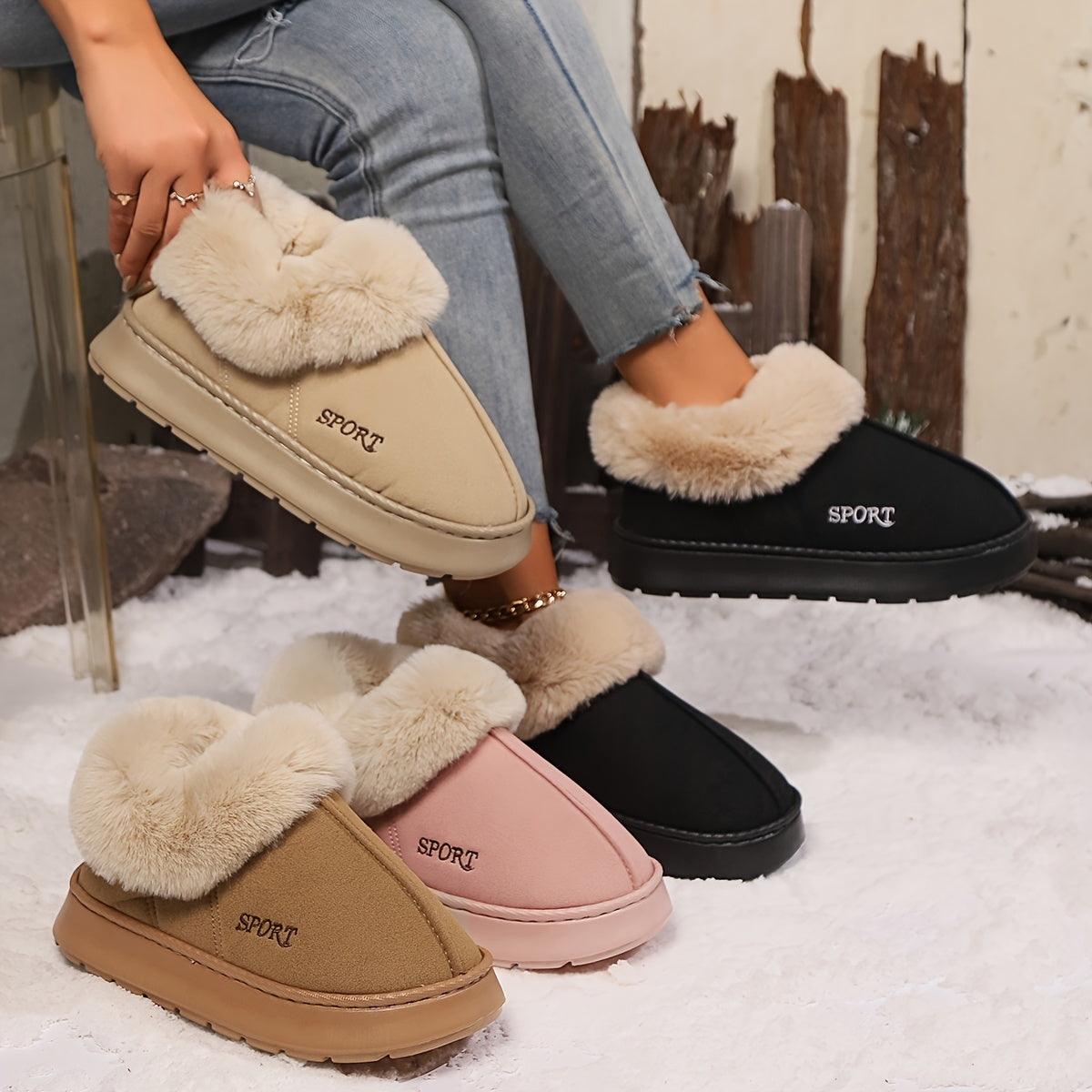 Women’s Cozy Plush Slippers – Faux Fur Lining & Non-Slip Platform Design