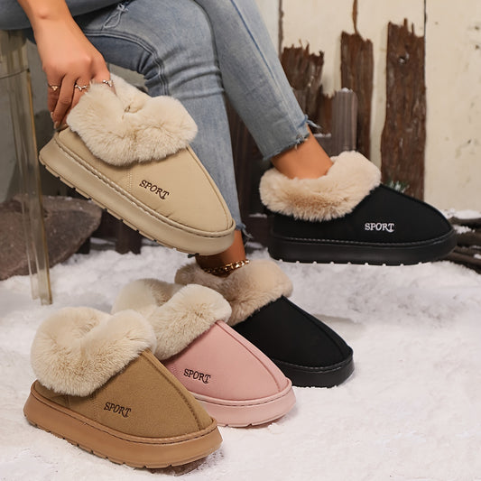 Women’s Cozy Plush Slippers – Faux Fur Lining & Non-Slip Platform Design