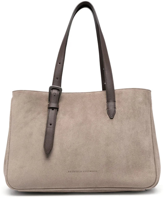 Brunello Cucinelli logo debossed suede tote bag