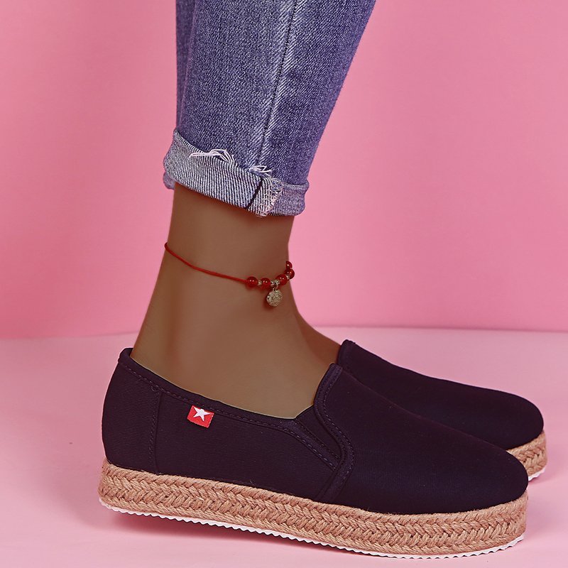 Lazy Casual Straw Woven Breathable Ultralight Canvas Shoes Women Shoes