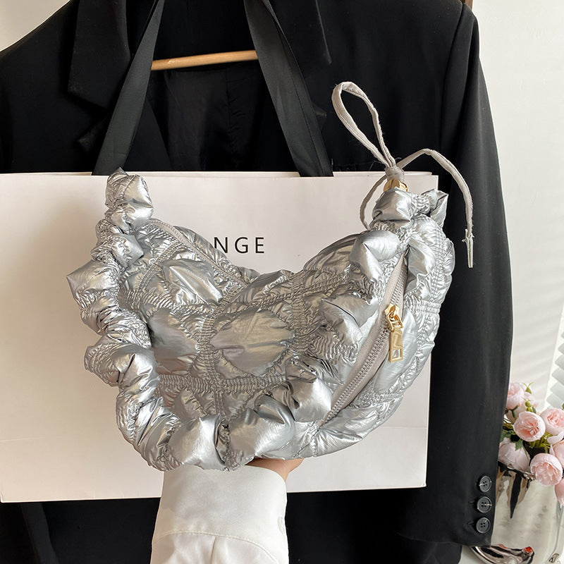 Trendy Metallic Cloud Bag | Fashion Silver Underarm Shoulder Purse