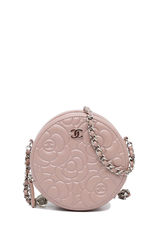 CHANEL 2019 Goatskin Camellia Round Clutch With Chain crossbody bag