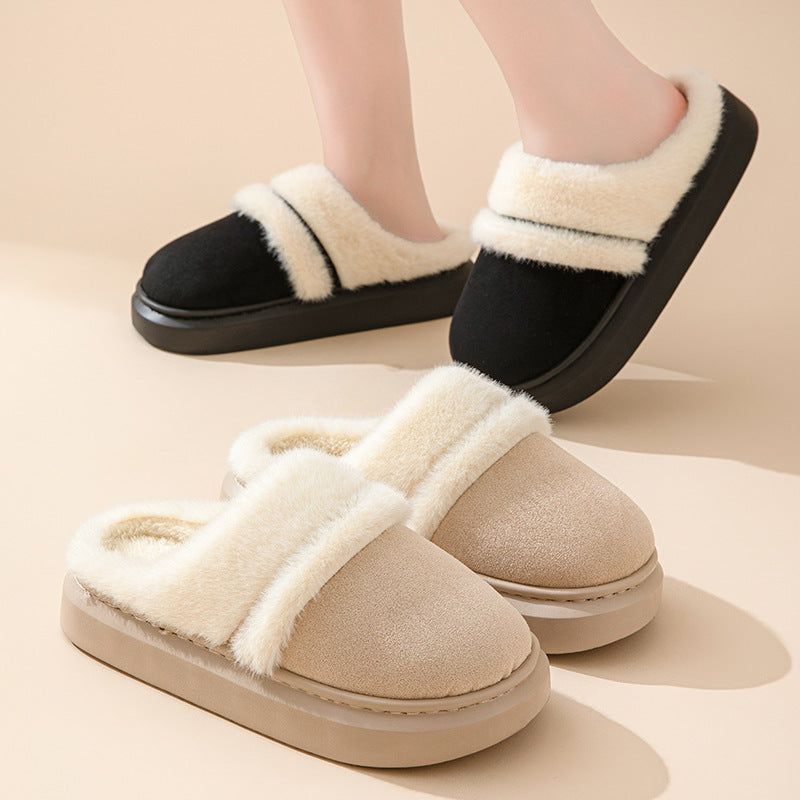 Women’s Warm Cotton Slippers – Thick Sole Non-Slip Suede Winter House Shoes