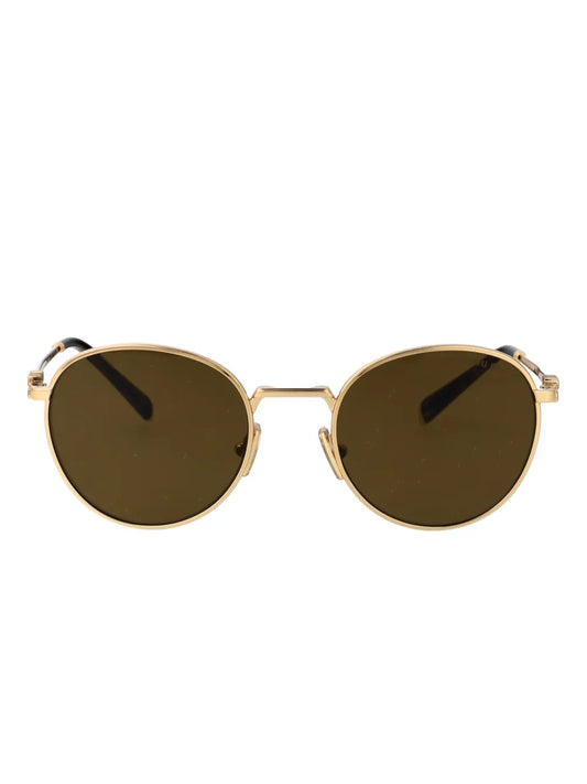 Miu Miu Eyewear MIU MIU DARK BROWN AND GOLD METAL FRAME ROUND SUNGLASSES