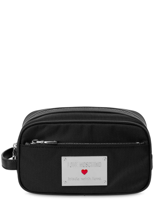 Love Moschino logo plaque make up bag