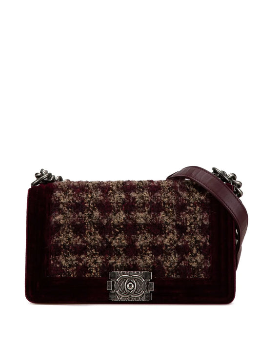CHANEL 2013 2014 Medium Velvet Tweed Boy Flap shoulder bag