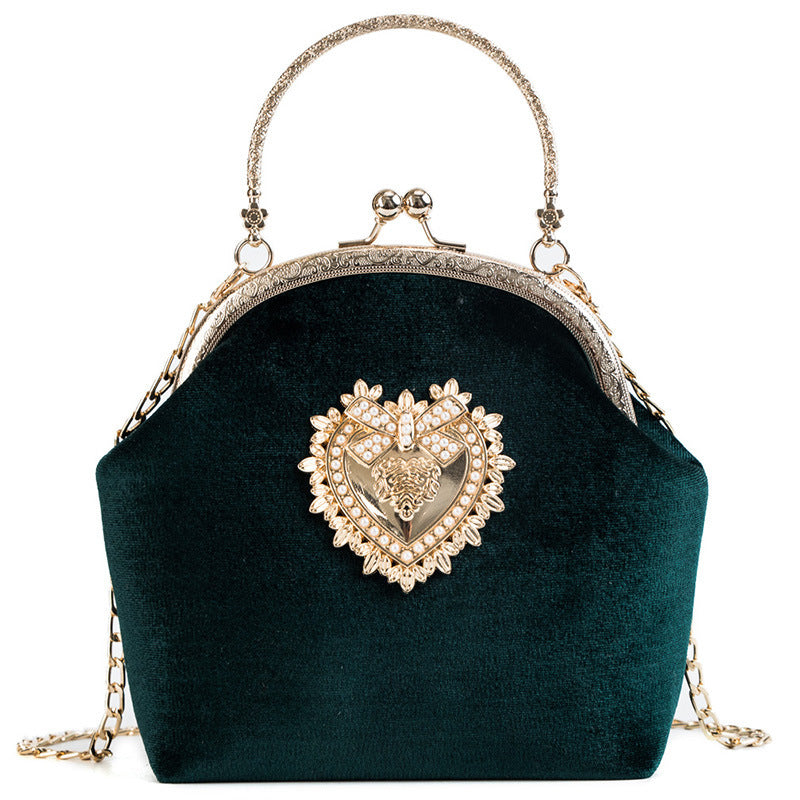 Women’s Gold Velvet Shell Bag – Personalized Handbag with Diamonds