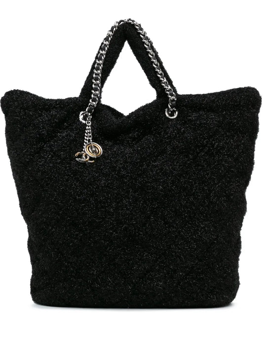 CHANEL 2017 2018 Large Quilted Knit Pluto Glitter satchel