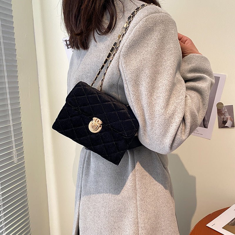 Women's Diamond Chain Shoulder Bag – Pure Color Textured Fashion Handbag