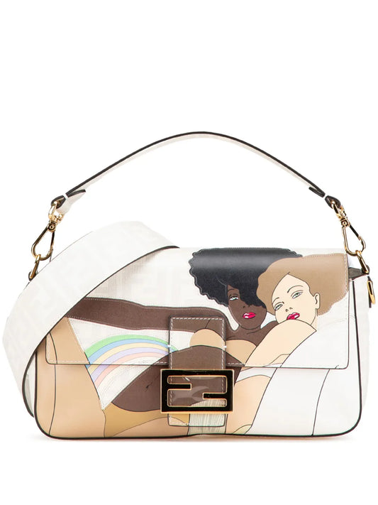 Fendi 2010 2024 Zucca Graphic Print Coated Canvas Bikini Girls Baguette satchel