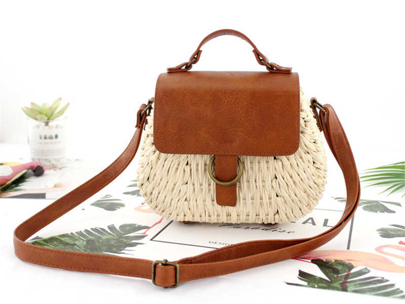 Antique Straw Woven Messenger Beach Bag for Women