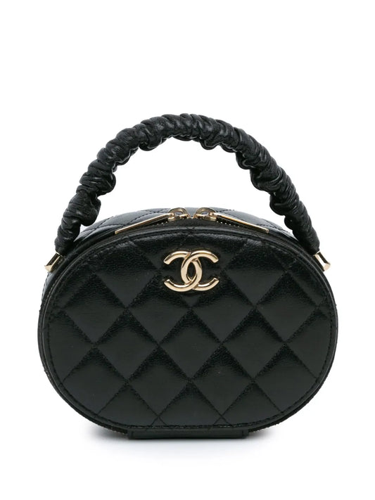 CHANEL 2021 CC Quilted Lambskin Oval Top Handle Clutch handbag