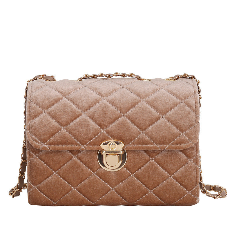 Women's Diamond Chain Shoulder Bag – Pure Color Textured Fashion Handbag