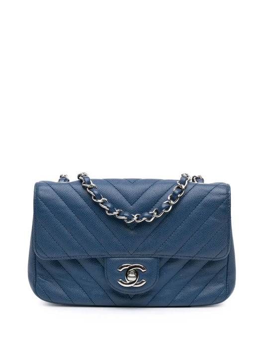 CHANEL 2018 Mini Rectangular Classic Chevron Caviar Single Flap crossbody bag