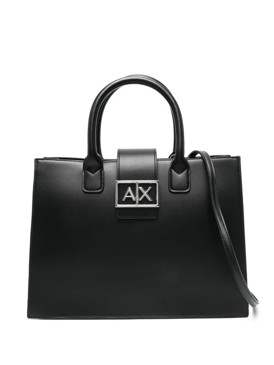 Armani Exchange logo plaque tote bag