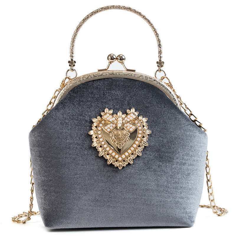Women’s Gold Velvet Shell Bag – Personalized Handbag with Diamonds