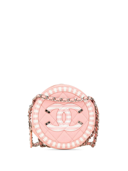 CHANEL 2019 Caviar Striped CC Filigree Round crossbody bag