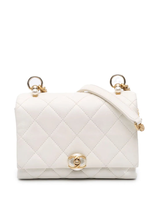 CHANEL 2019 Quilted Calfskin Pearl CC Accordion Flap crossbody bag