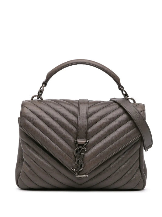 Saint Laurent 2016 Medium Monogram Chevron Sheepskin College satchel