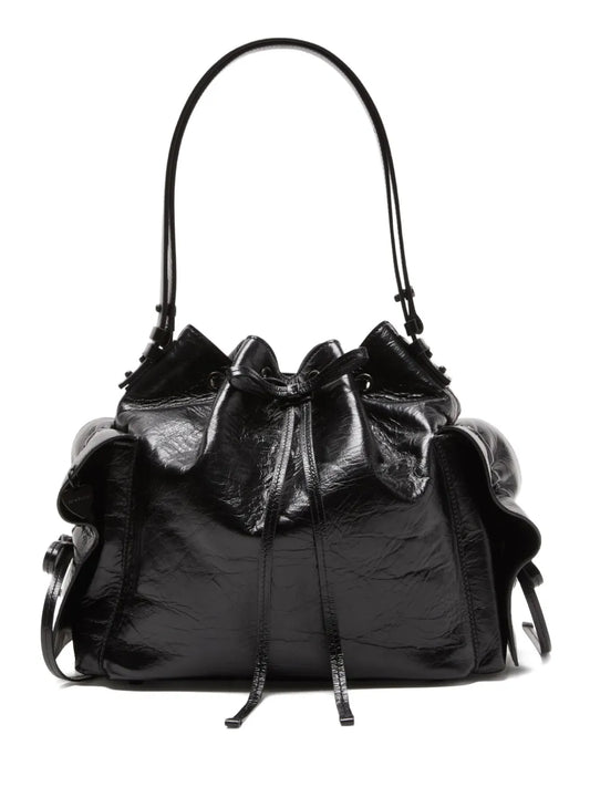 Acne Studios drawstring ruffled leather shoulder bag