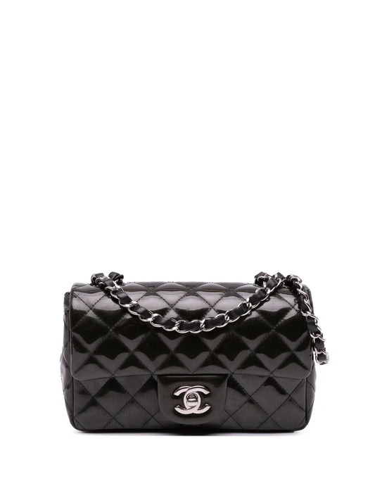 CHANEL 2012 2013 Mini Rectangular Classic Striped Patent Single Flap crossbody bag