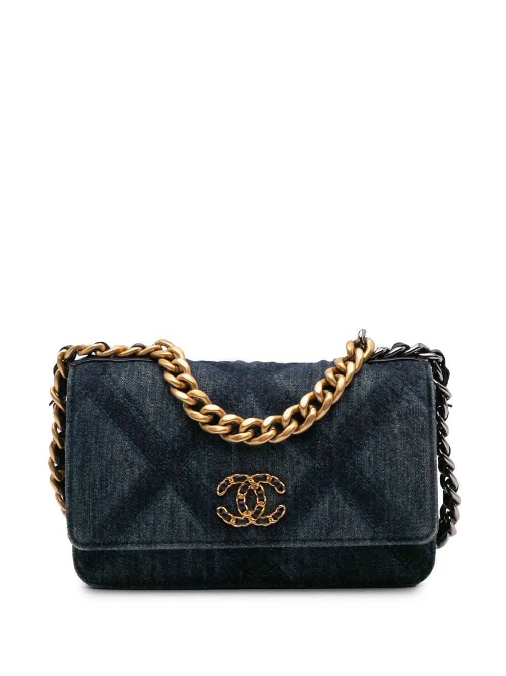CHANEL 2021 2024 Denim Stitched 19 Flap Wallet On Chain crossbody bag