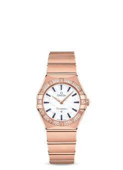 omega constellation quartz 18k sedna? gold & diamonds & blue sapphires lady?s watch