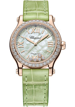 chopard happy sport 18k rose gold & diamonds lady's watch_1