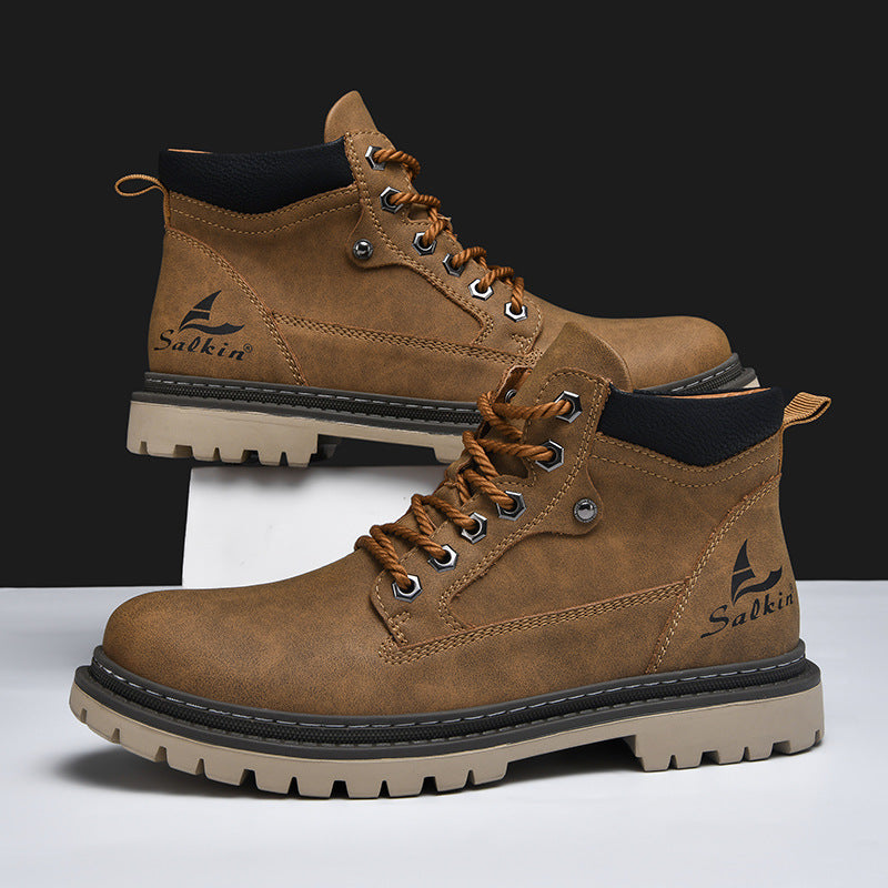 Men’s British Style Worker Boots – Mid-Top Autumn Casual Shoes