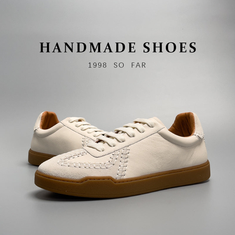 Men’s Low-Cut Baseball Sneakers – Genuine Leather White Shoes