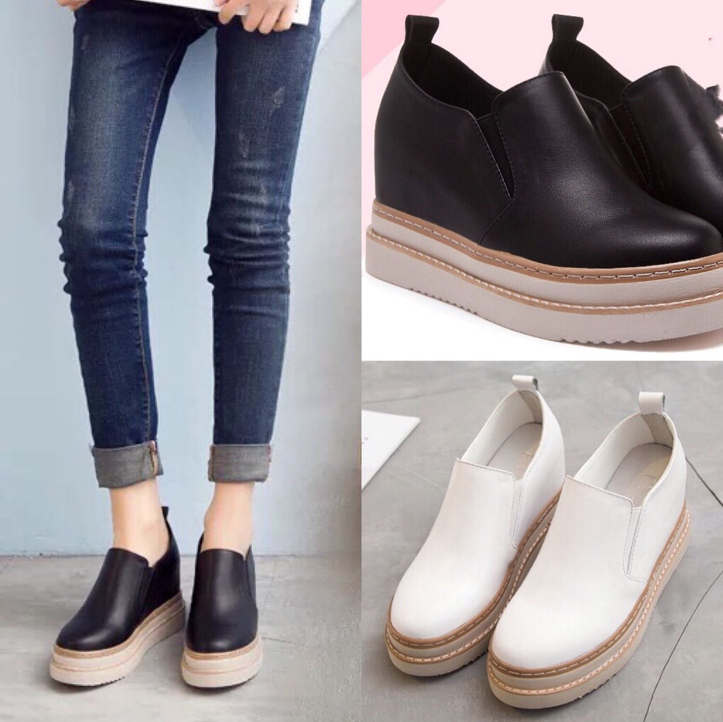 Women's Heel Platform Hollow-out Invisible Elevated White Shoes