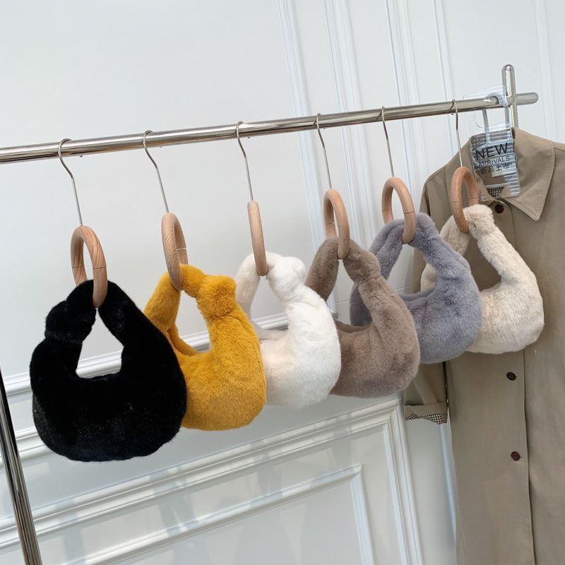 Women’s Plush Handbag – Solid Color Single-Shoulder Tote