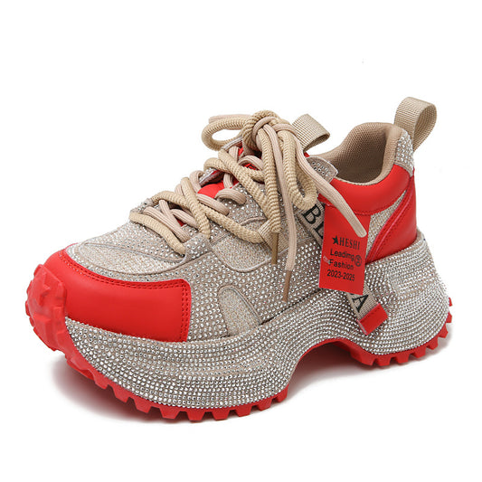 Women's Fashion High-top Sneakers | Shiny Sequin Lace-up Shoes with Rhinestones