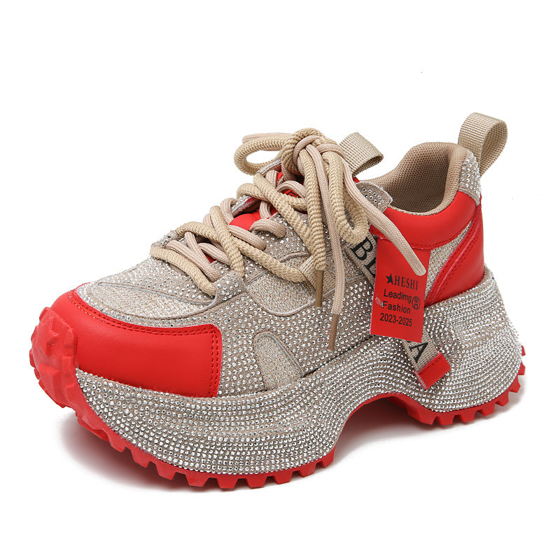 Women's Fashion High-top Sneakers | Shiny Sequin Lace-up Shoes with Rhinestones