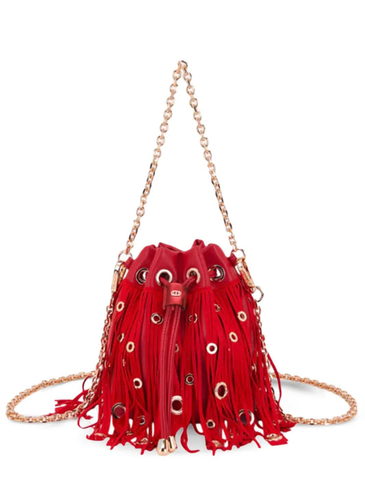 La Carrie mini fringed bucket bag