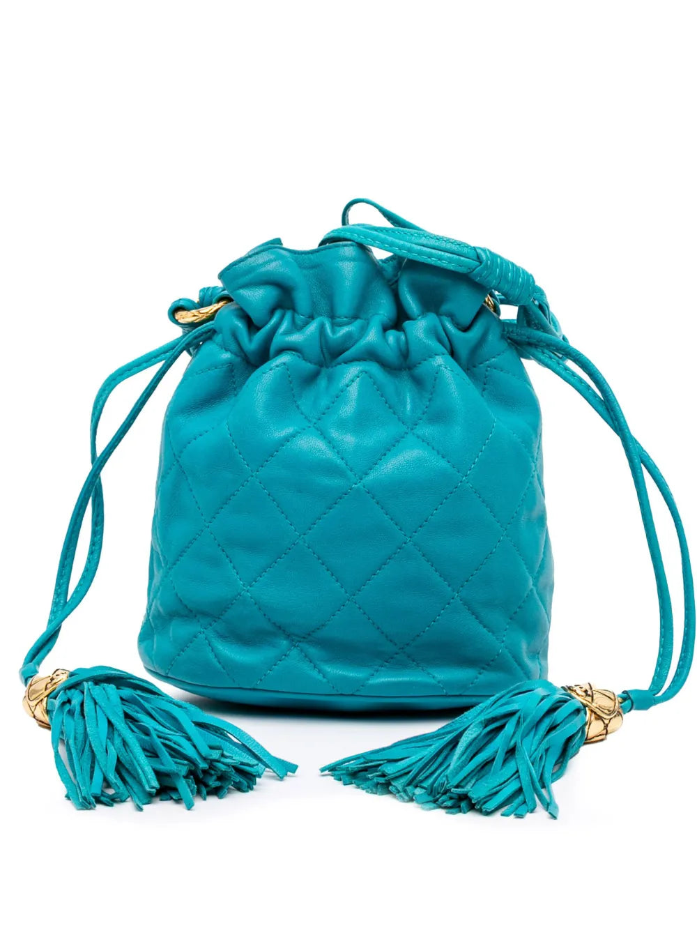 CHANEL 1989 1991 Quilted Lambskin Drawstring Tassel bucket bag