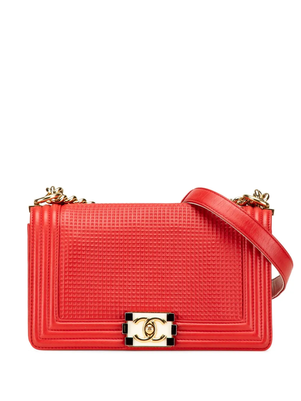 CHANEL 2013 2014 Old Medium Lambskin Embossed Cube Boy Flap crossbody bag